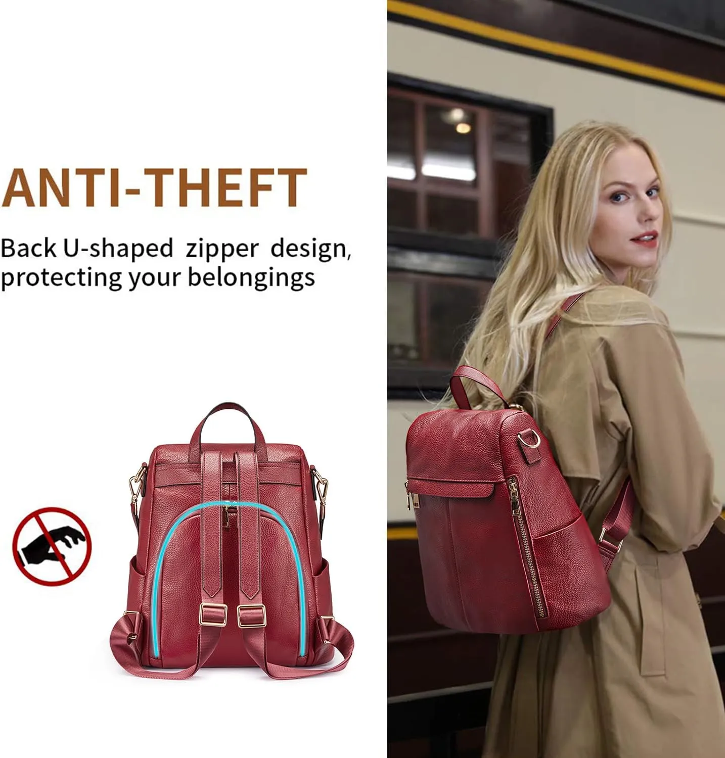 Kattee Women's Anti-Theft Backpack Purse Genuine Leather Shoulder Bag Fashion Ladies Satchel Bags