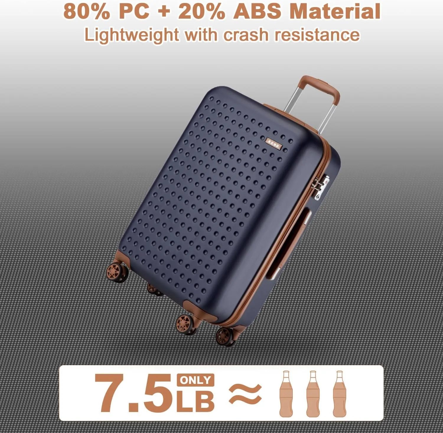 Kono 24 Inch Luggage Medium checked Lightweight Hardside Suitcase with Spinner Wheels & Built-in TSA Lock, Navy
