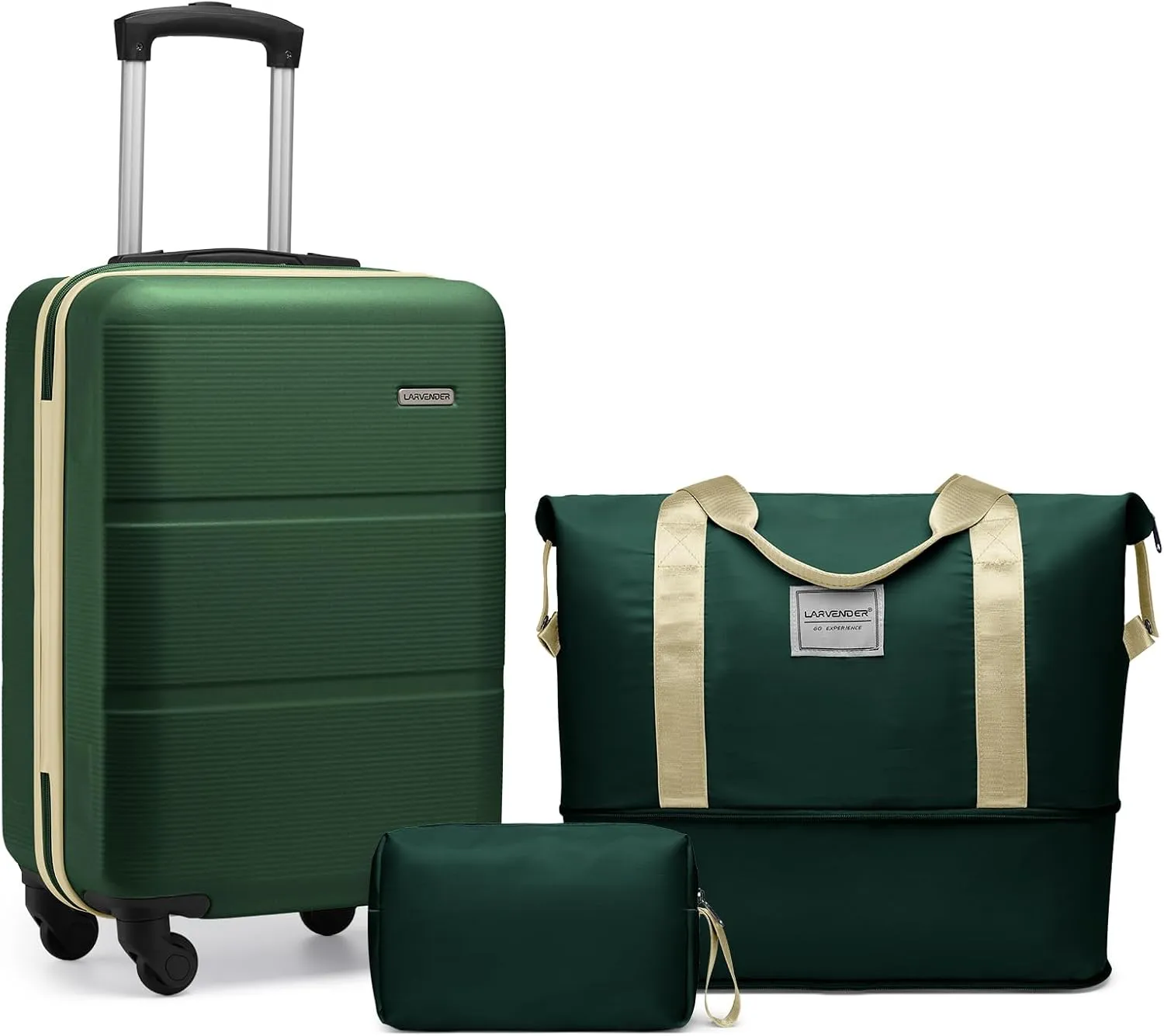 LARVENDER Luggage Sets 3 Piece with Duffel Bag, Hardside ABS Carry On suitcase sets with 360Spinner Wheels, Durable Luggage Set Clearance For Women Men, Olive Green