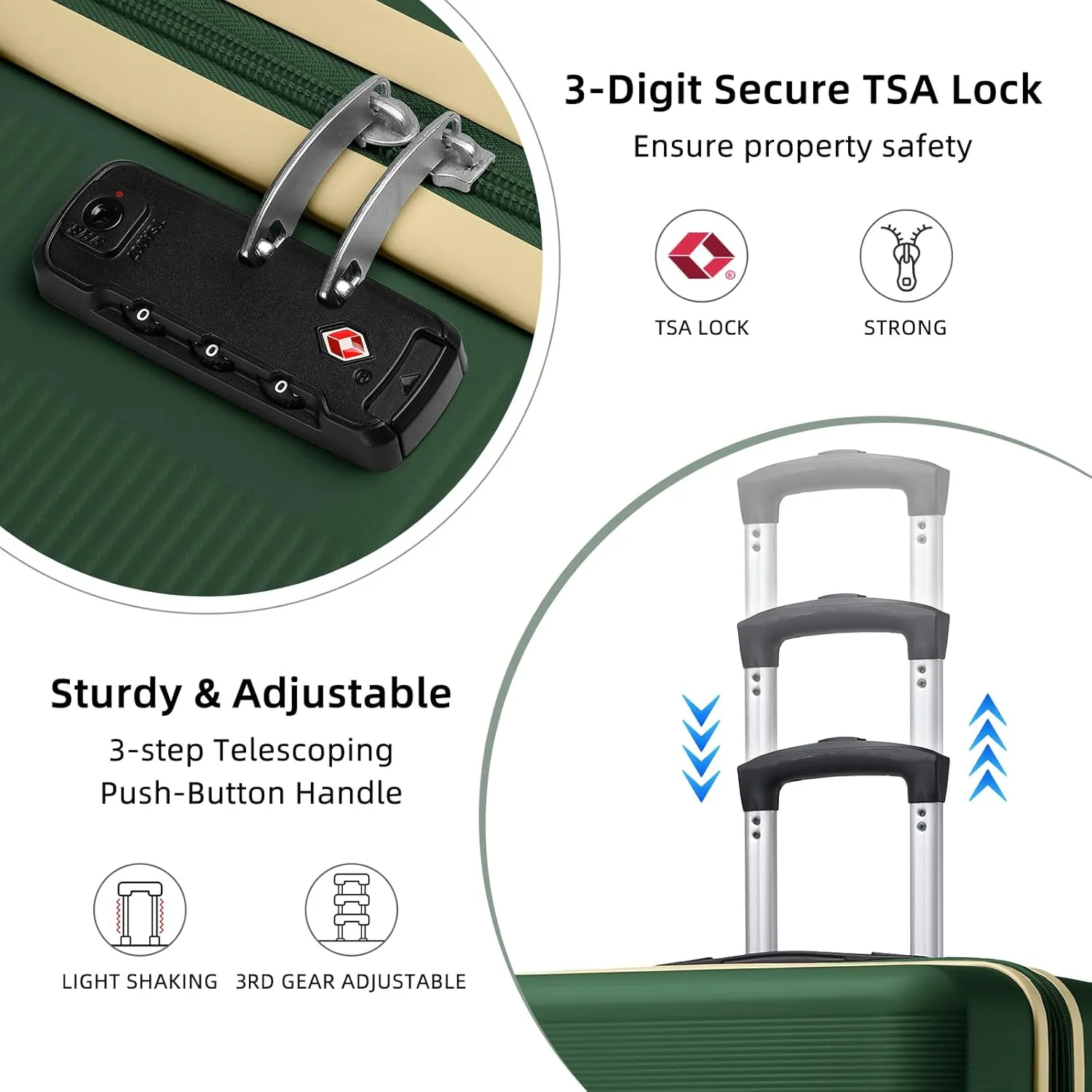 LARVENDER Luggage Sets 3 Piece with Travel Backpack, Hardside ABS Carry On suitcase sets with 360Spinner Wheels, Durable Luggage Set Clearance For Women Men, Olive Green