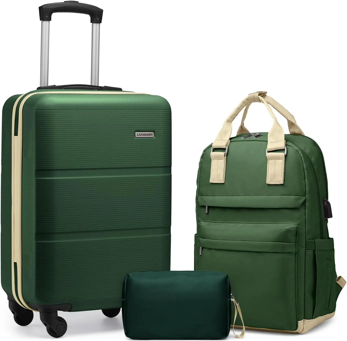 LARVENDER Luggage Sets 3 Piece with Travel Backpack, Hardside ABS Carry On suitcase sets with 360Spinner Wheels, Durable Luggage Set Clearance For Women Men, Olive Green