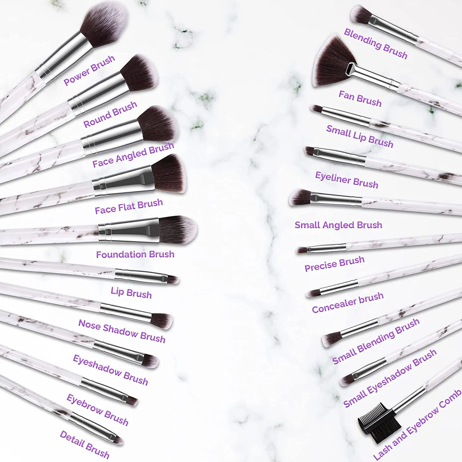 Marble-20pcs Makeup Brush Sets with PU Leather Bag