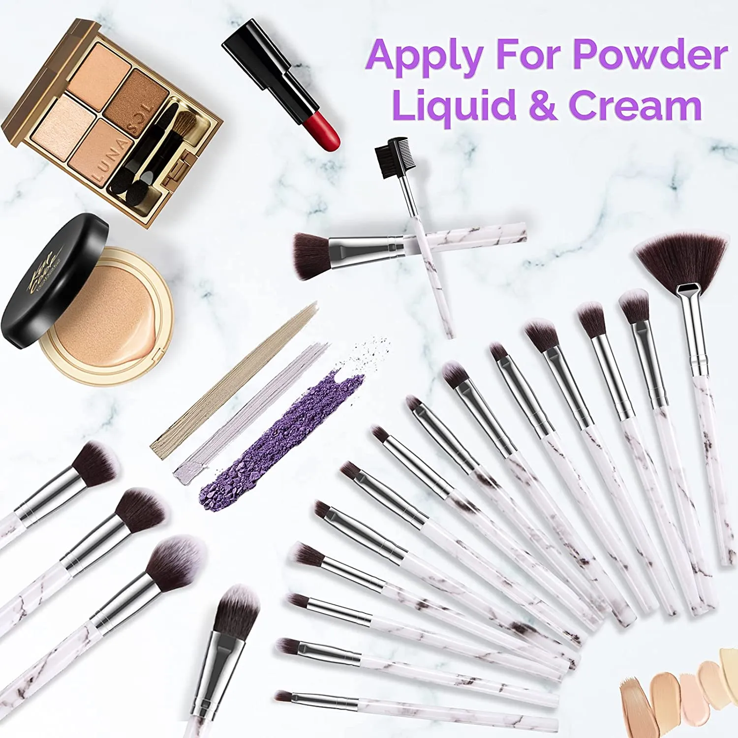 Marble-20pcs Makeup Brush Sets with PU Leather Bag