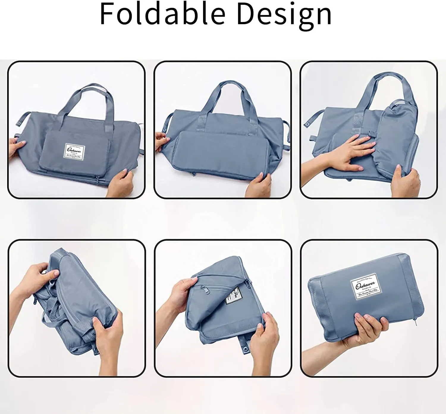 Orshawer Large Capacity Foldable Travel Bag Expandable Portable Carry on Bag Dry&Wet Separation Waterproof Sports Duffel Bags, Purple, Minimalism