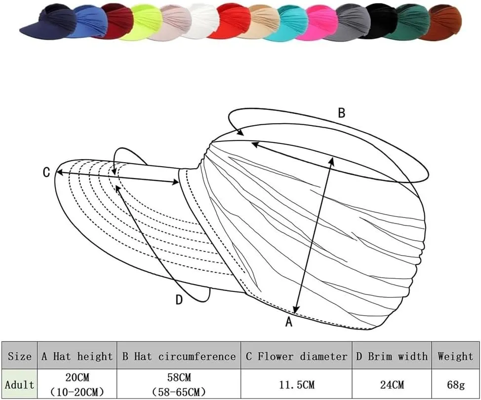 Peshoriadm Summer Womens Sun Hat, Elastic Top Ponytail Sun Beach Hats, Wide Brim Breathable Empty Top Summer Sun Hat(Wine red)