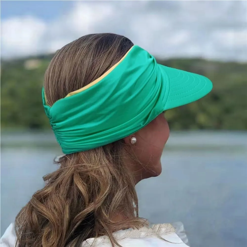 Peshoriadm Summer Womens Sun Hat, Elastic Top Ponytail Sun Beach Hats, Wide Brim Breathable Empty Top Summer Sun Hat(Wine red)