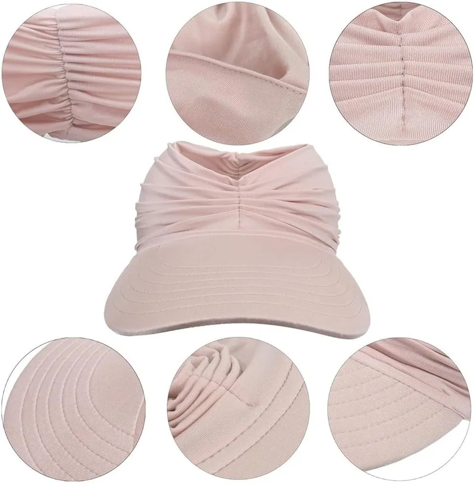 Peshoriadm Summer Womens Sun Hat, Elastic Top Ponytail Sun Beach Hats, Wide Brim Breathable Empty Top Summer Sun Hat(Wine red)