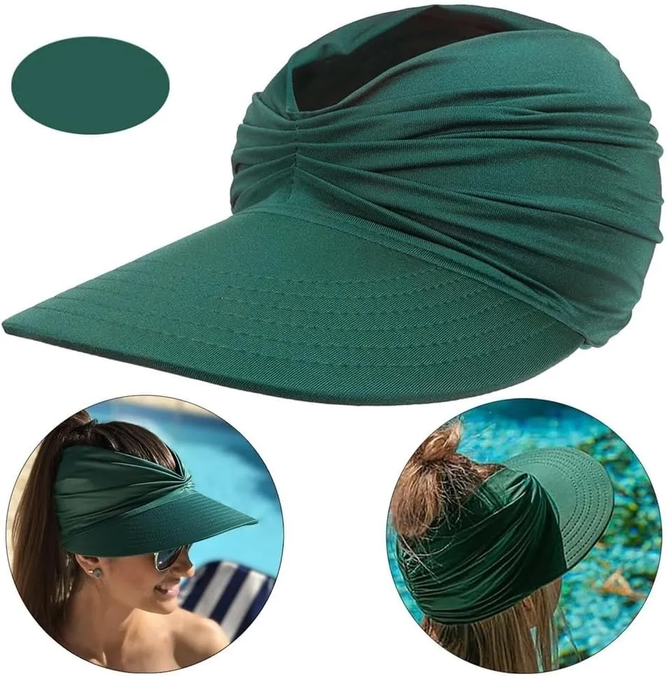 Peshoriadm Summer Womens Sun Hat, Elastic Top Ponytail Sun Beach Hats, Wide Brim Breathable Empty Top Summer Sun Hat(Wine red)