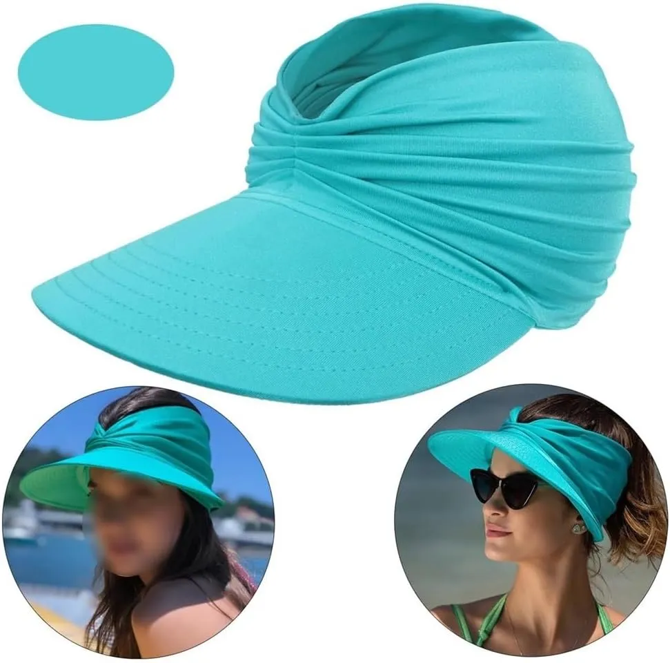 Peshoriadm Summer Womens Sun Hat, Elastic Top Ponytail Sun Beach Hats, Wide Brim Breathable Empty Top Summer Sun Hat(Wine red)
