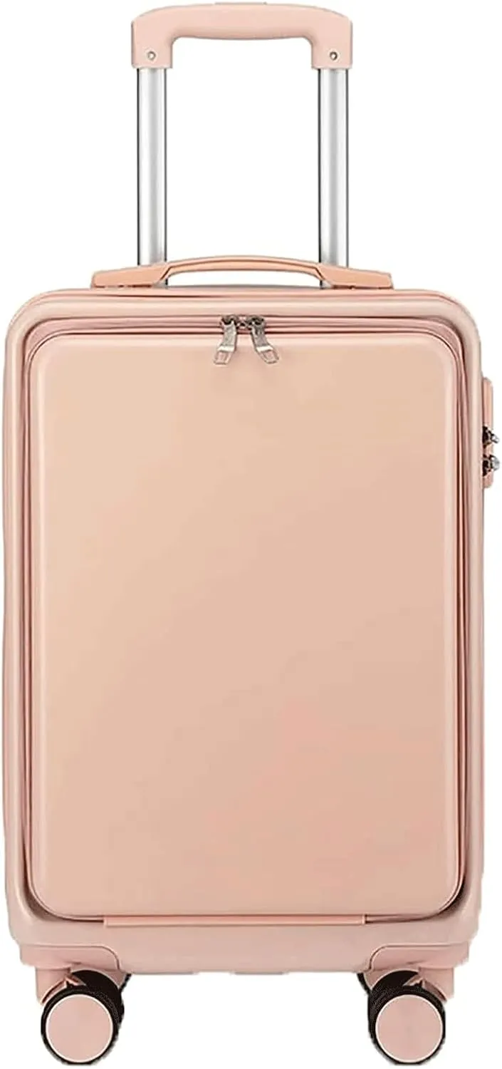 Portable Suitcase 20 Inch Suitcases with Wheels Front Opening Design Luggage Hard Edge Wear-Resistant Carry On Luggage Portable Suitcase Smooth to use (Pink)