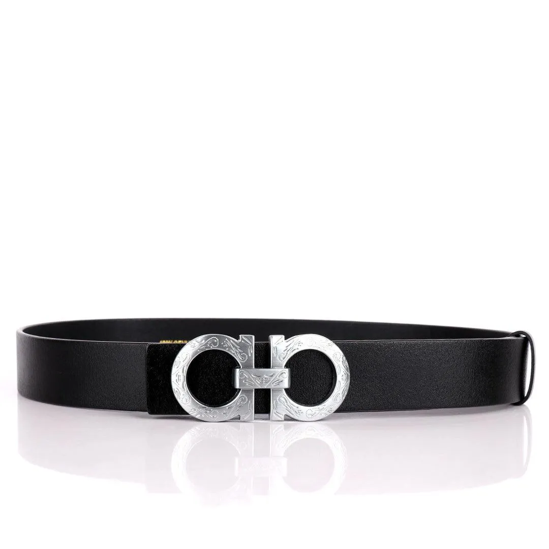 Salvatore Ferragamo Scripted Logo Designed Men's Leather Black Belt