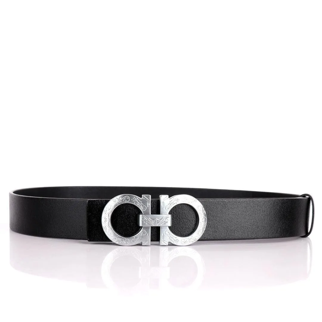 Salvatore Ferragamo Scripted Logo Designed Men's Leather Black Belt