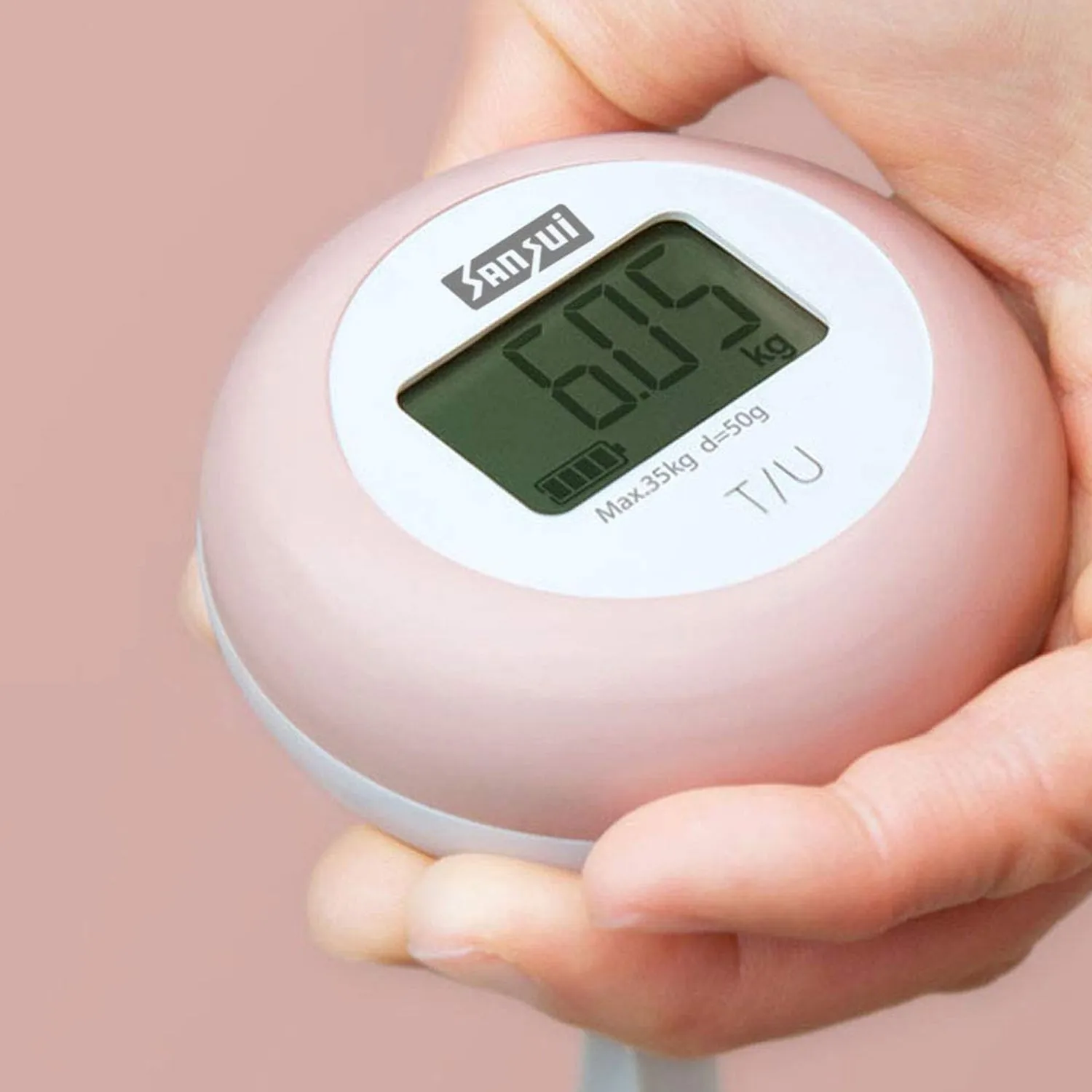 Sansui Electronics Battery-Free Portable Digital Luggage Scale with Nylon Strap (35 kg, White-Pink)