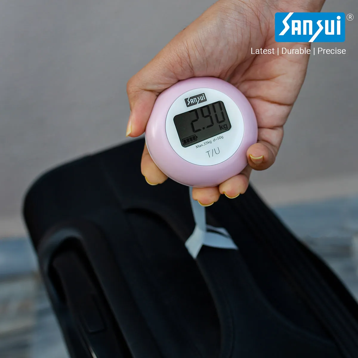 Sansui Electronics Battery-Free Portable Digital Luggage Scale with Nylon Strap (35 kg, White-Pink)