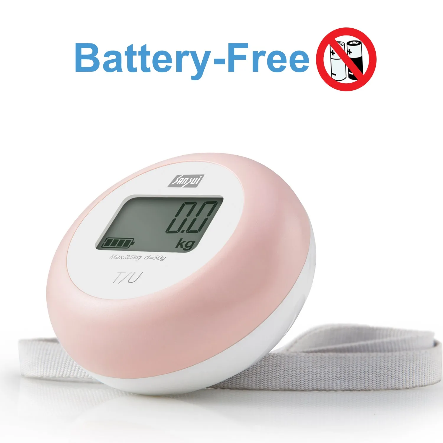 Sansui Electronics Battery-Free Portable Digital Luggage Scale with Nylon Strap (35 kg, White-Pink)