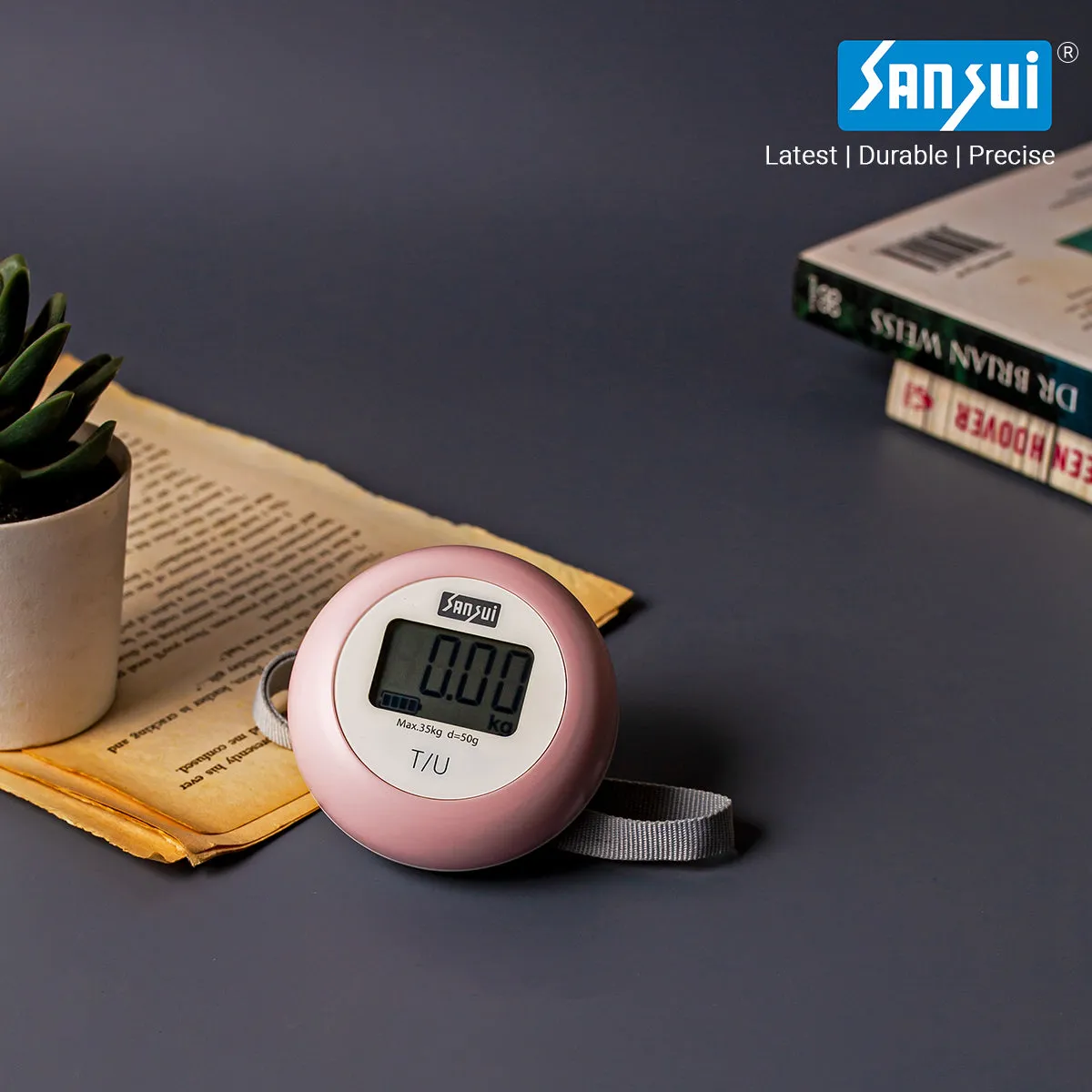Sansui Electronics Battery-Free Portable Digital Luggage Scale with Nylon Strap (35 kg, White-Pink)