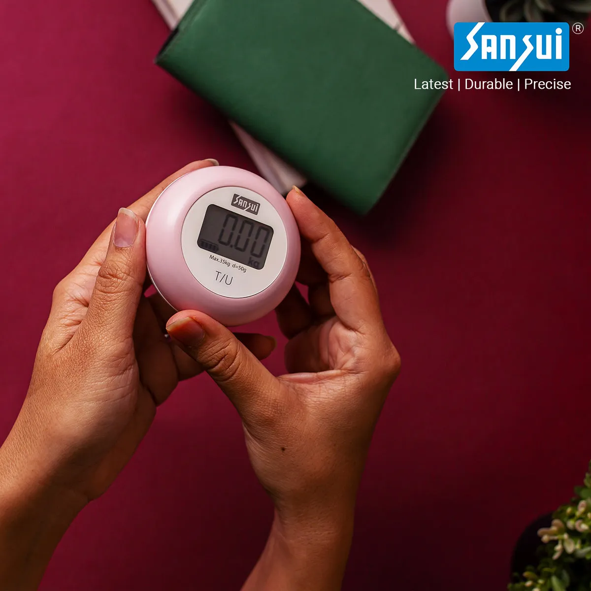 Sansui Electronics Battery-Free Portable Digital Luggage Scale with Nylon Strap (35 kg, White-Pink)