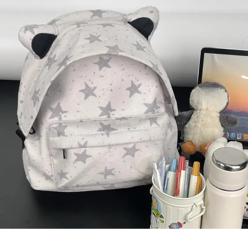 Uakiss Fashion Star Kawaii Ins Cat Ear Backpack Japanese Women Casual Chic Schoolbags Y2k Aesthetic Students All Match Simple Backpacks