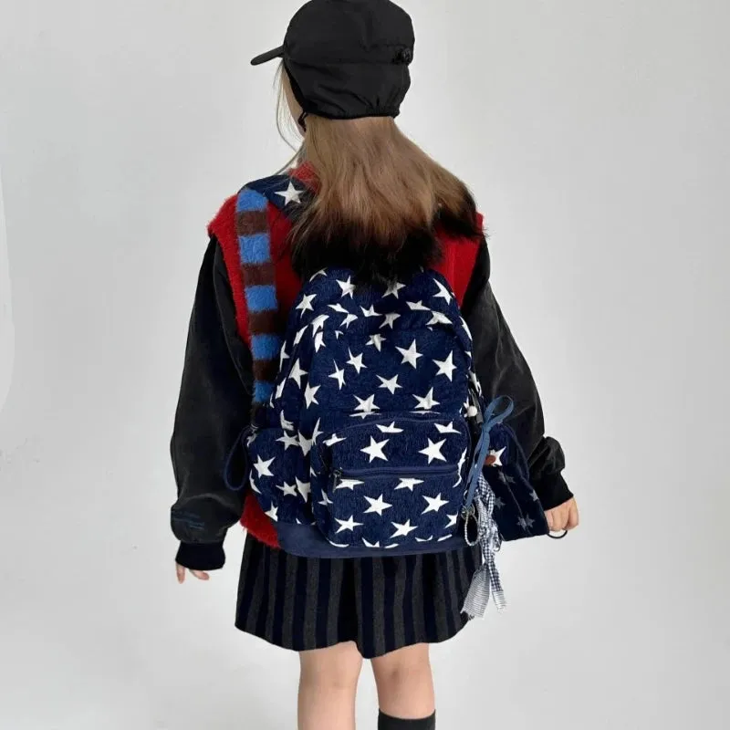 Uakiss High-capacity All Match Casual Women Schoolbags Simple Vintage Star Print Backpacks Y2k Aesthetic Grunge Backpack for Students