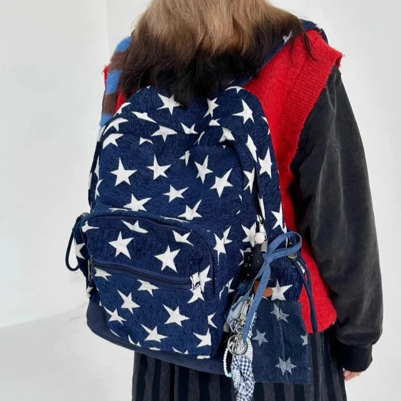 Uakiss High-capacity All Match Casual Women Schoolbags Simple Vintage Star Print Backpacks Y2k Aesthetic Grunge Backpack for Students