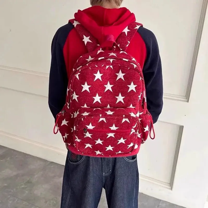 Uakiss High-capacity All Match Casual Women Schoolbags Simple Vintage Star Print Backpacks Y2k Aesthetic Grunge Backpack for Students