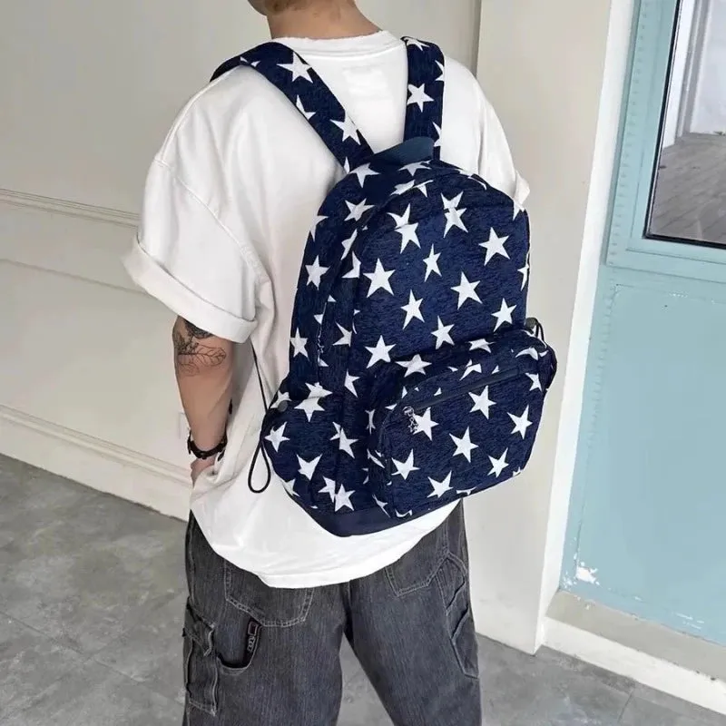Uakiss High-capacity All Match Casual Women Schoolbags Simple Vintage Star Print Backpacks Y2k Aesthetic Grunge Backpack for Students