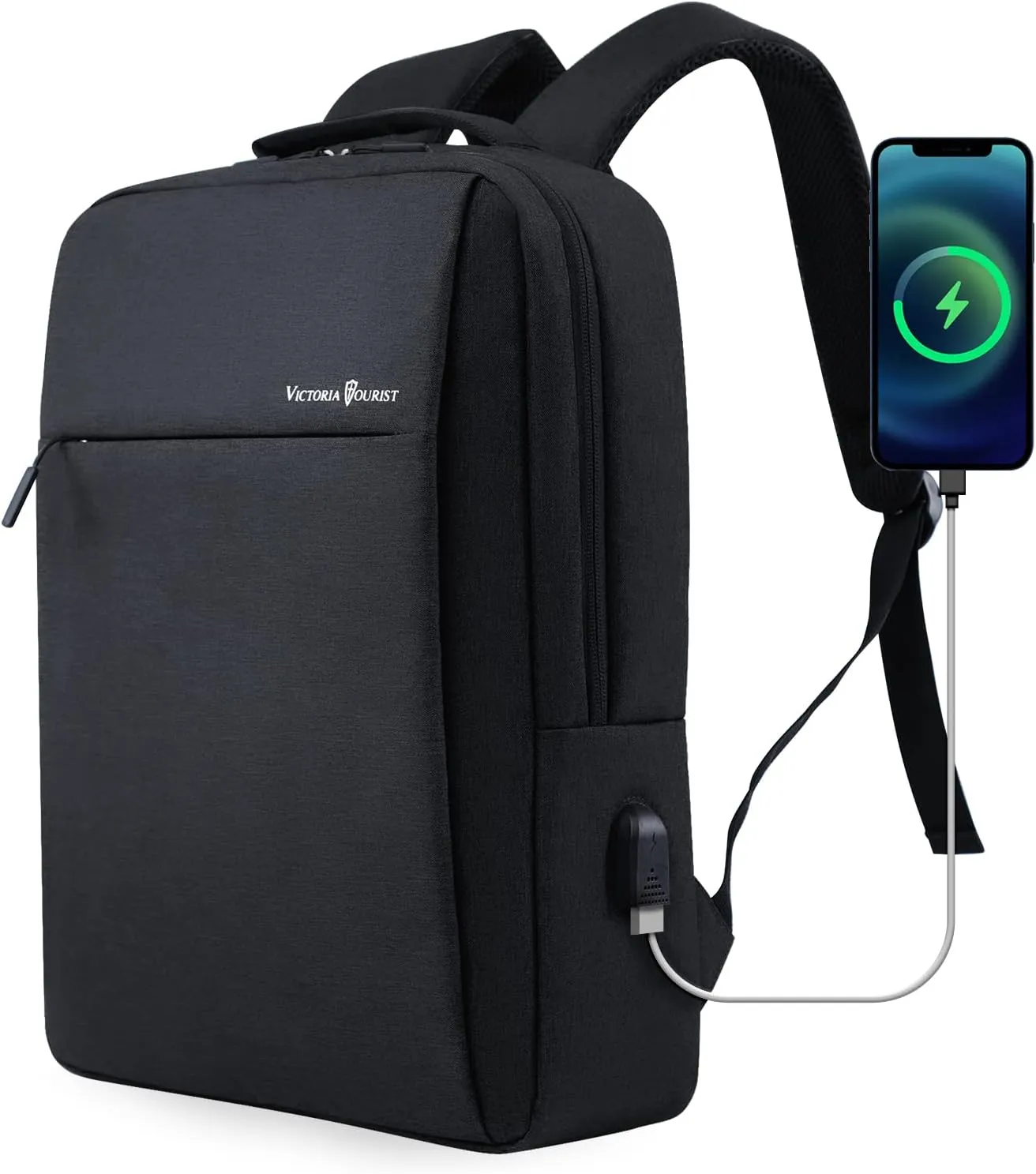 Victoriatourist Laptop Backpack 17 Inch, Business Slim Durable Laptops Travel Backpacks with USB Charging Port, College Backpacks Computer Bag Gifts for Men and Women Fits Notebook (Black)