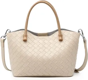 Woven Tote Bag for Women with Zipper, Small Genuine Leather Purse Handbags, Top-handle Satchel Shoulder Bags