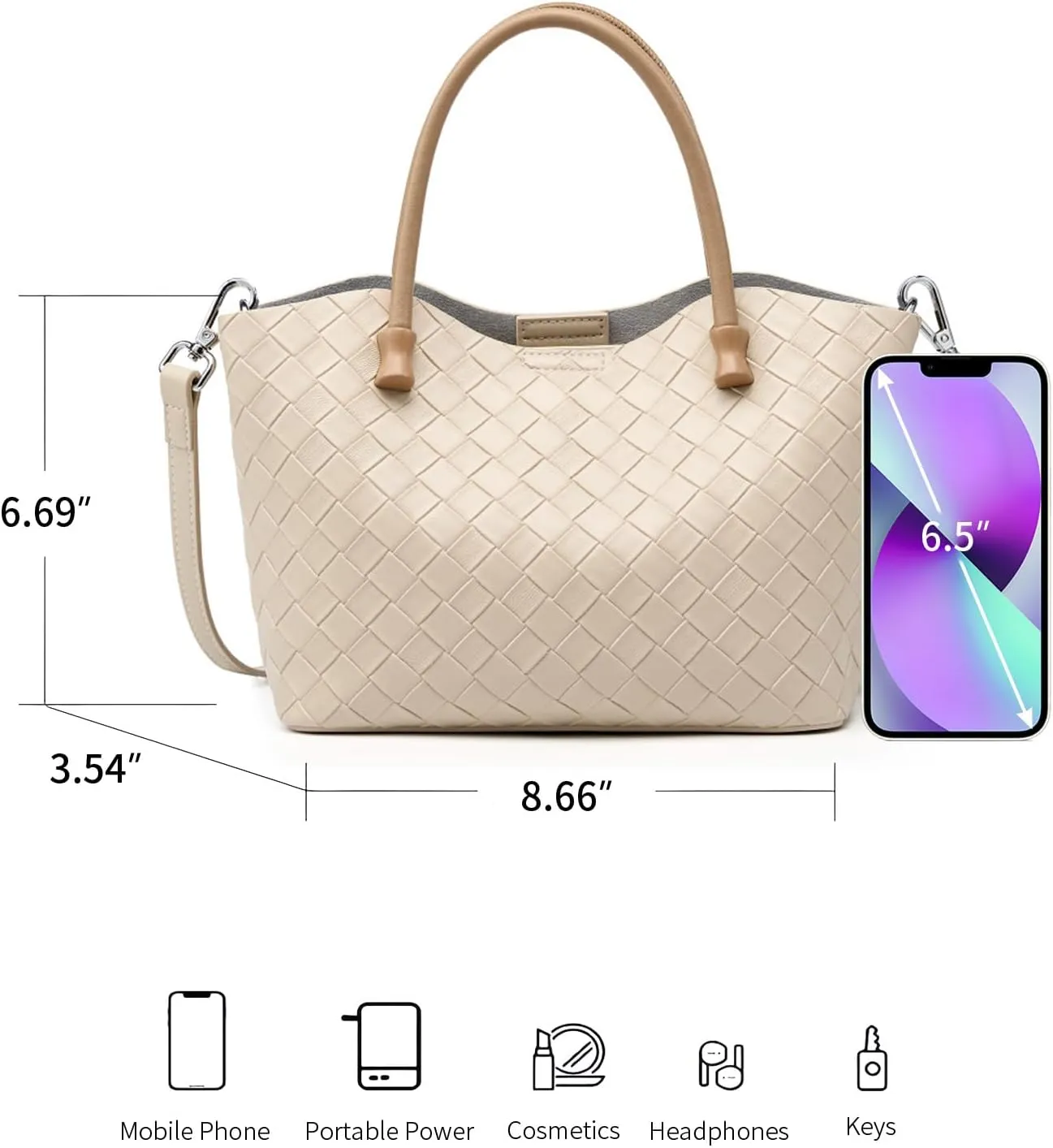 Woven Tote Bag for Women with Zipper, Small Genuine Leather Purse Handbags, Top-handle Satchel Shoulder Bags