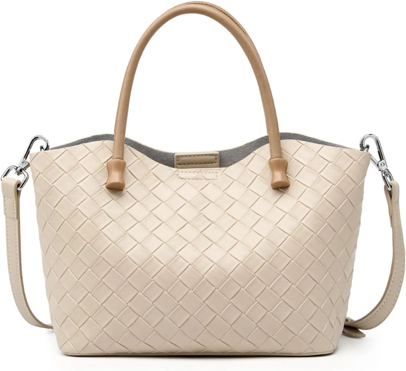 Woven Tote Bag for Women with Zipper, Small Genuine Leather Purse Handbags, Top-handle Satchel Shoulder Bags